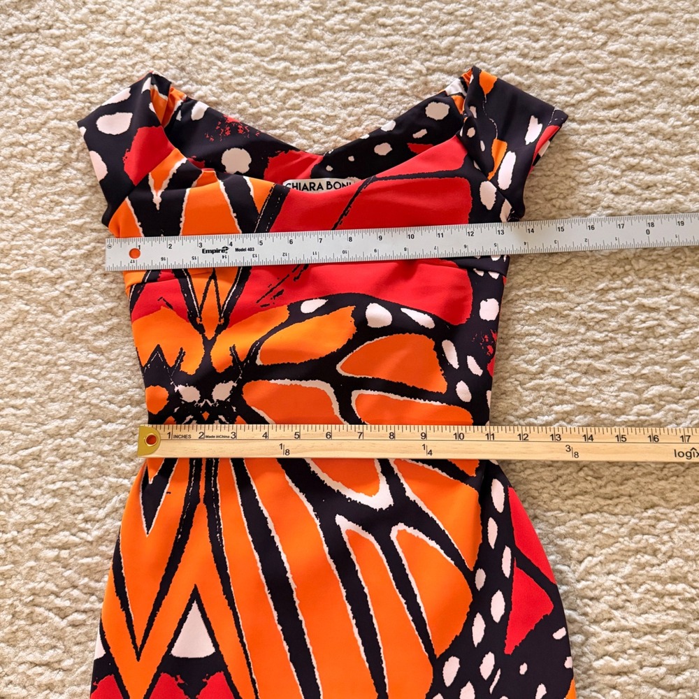 Chiara Boni Le Petite Robe Butterfly Print Sheath Dress Orange Red 36 Italy Made - Picture 8 of 11